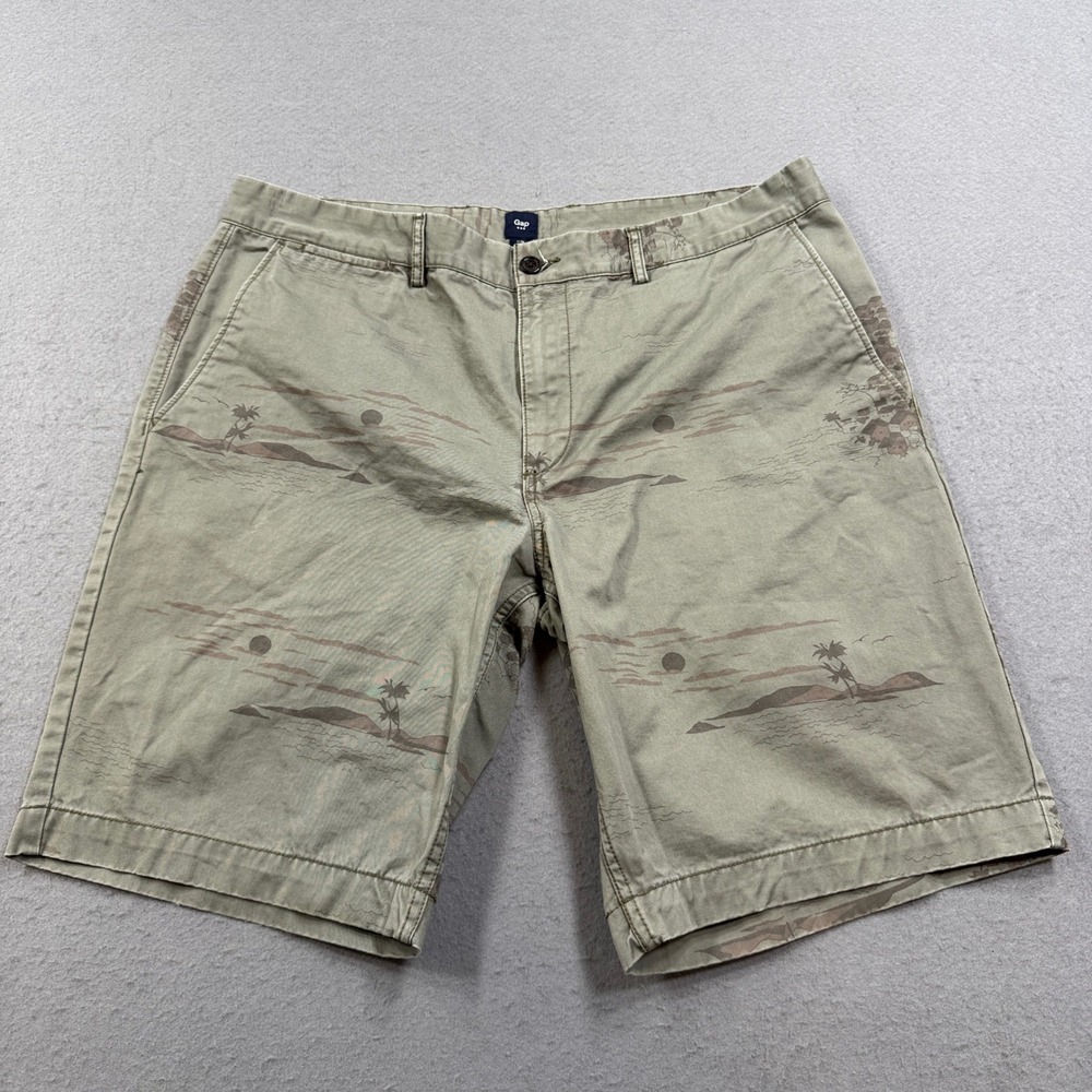 Gap Chino Shorts Men's 38 Olive Green Graphic Loose Fit Utility Tropical Travel